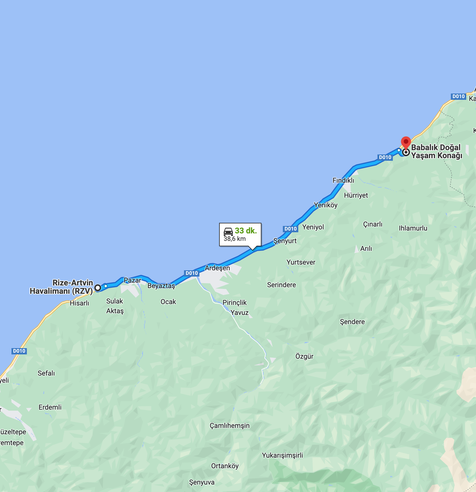 Babalık Doğal Yaşam Konağı Havalimanı Mesafesi